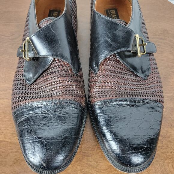 Brass Boot Mens Shoes 10 Brown Black Braided Leather Cap Toe Monk Strap Loafer - Picture 12 of 16